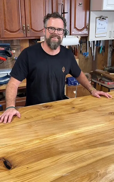 Baltimore furniture maker Tyler Jones in his woodworking shop